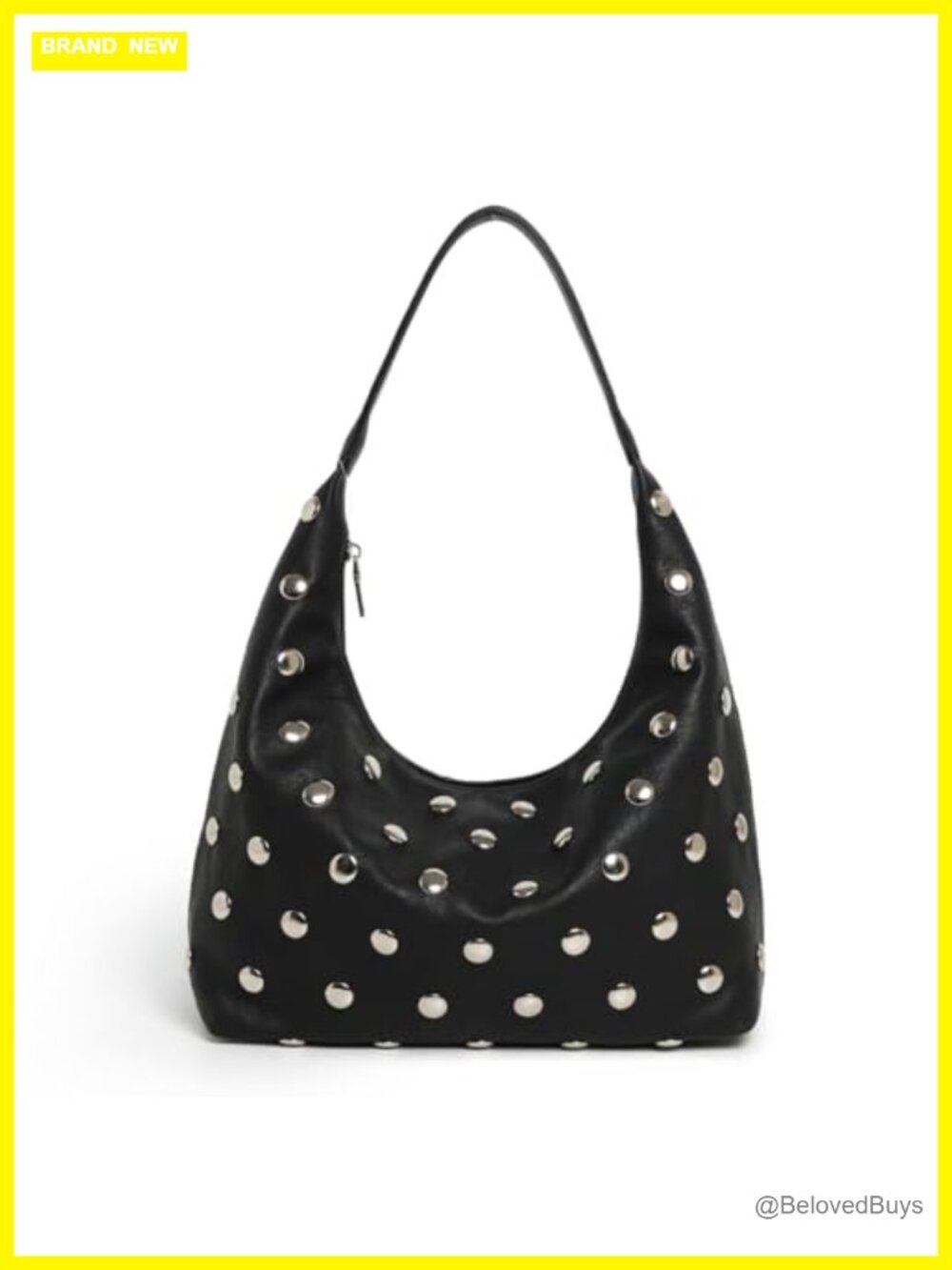 Studded Hobo Bag Soft Vegan Leather Shoulder Handbag Slouchy Tote